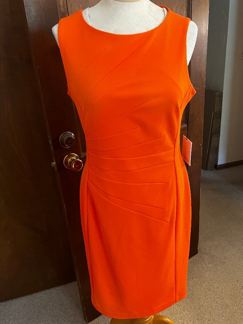 NWT Calvin Klein Orange Ruched Pleated Sheath Dress Size 10